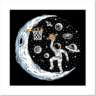 Astronaut Playing Basketball on Moon Posters and Art